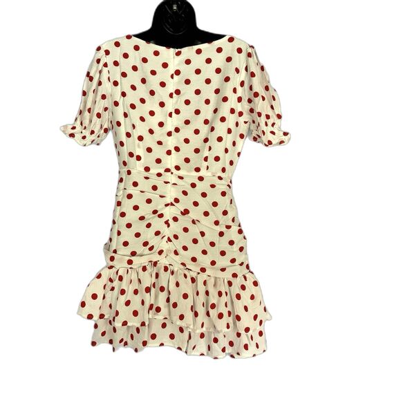 Revolve Endless Rose Puff Sleeve Ruffle Dress White Red Polka Dot Women’s Size M - Picture 5 of 7